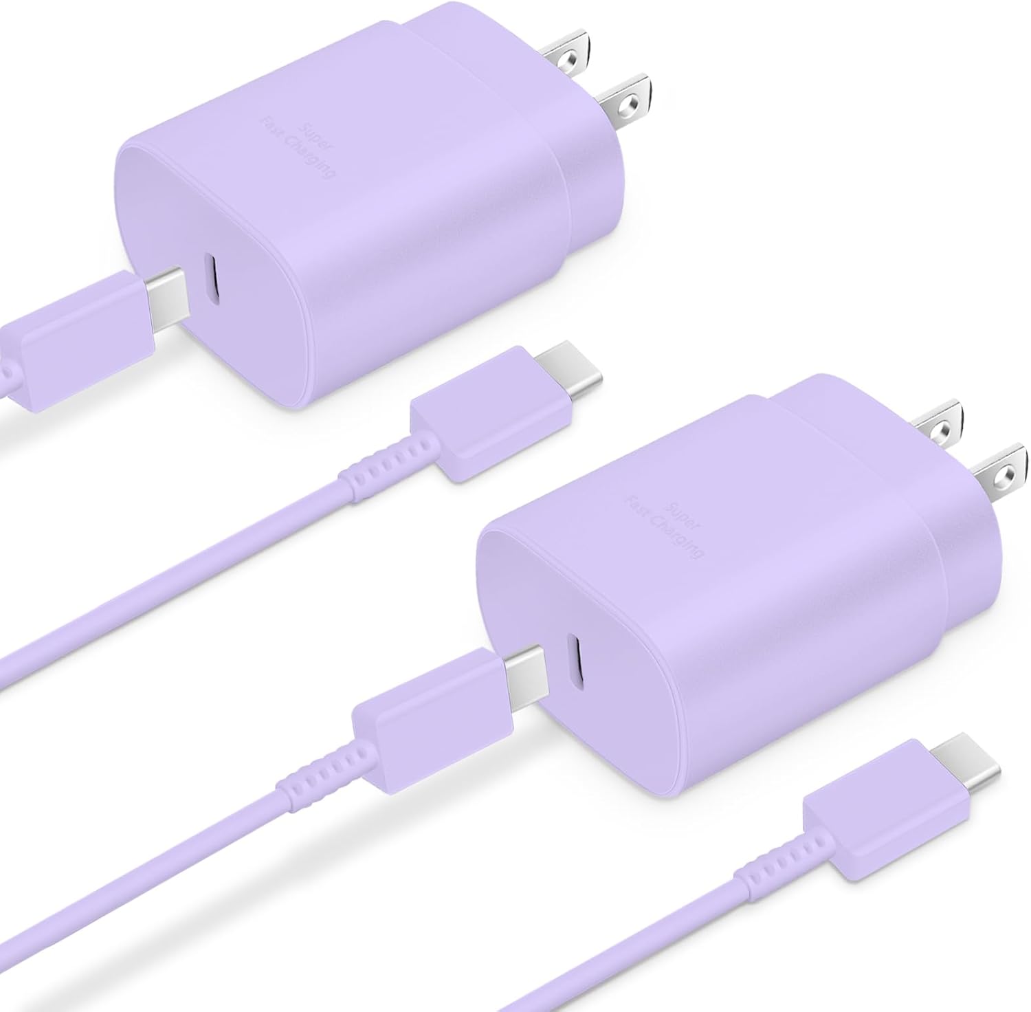 25W USB-C Fast Charger Set with 6ft Cable, 2-Pack for Samsung & iPhone