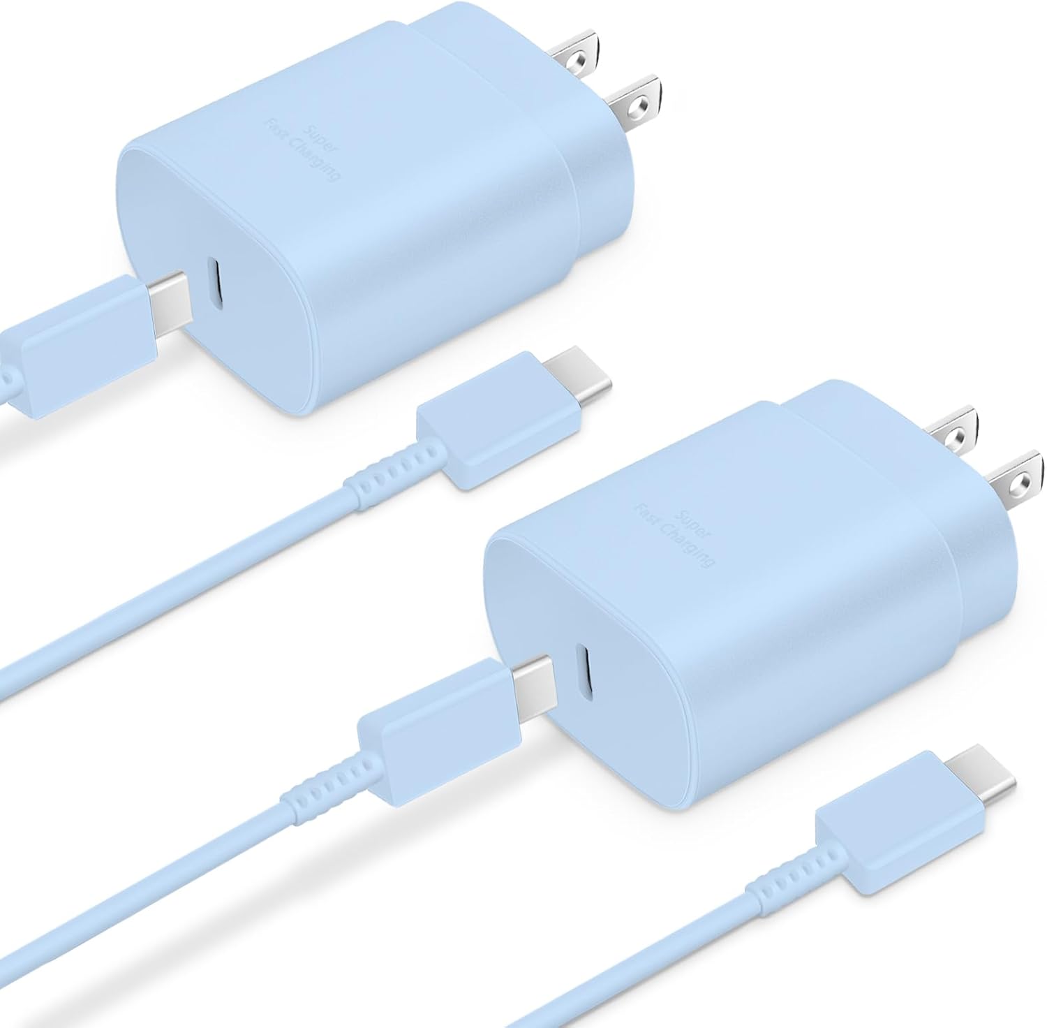 25W USB-C Fast Charger Set with 6ft Cable, 2-Pack for Samsung & iPhone