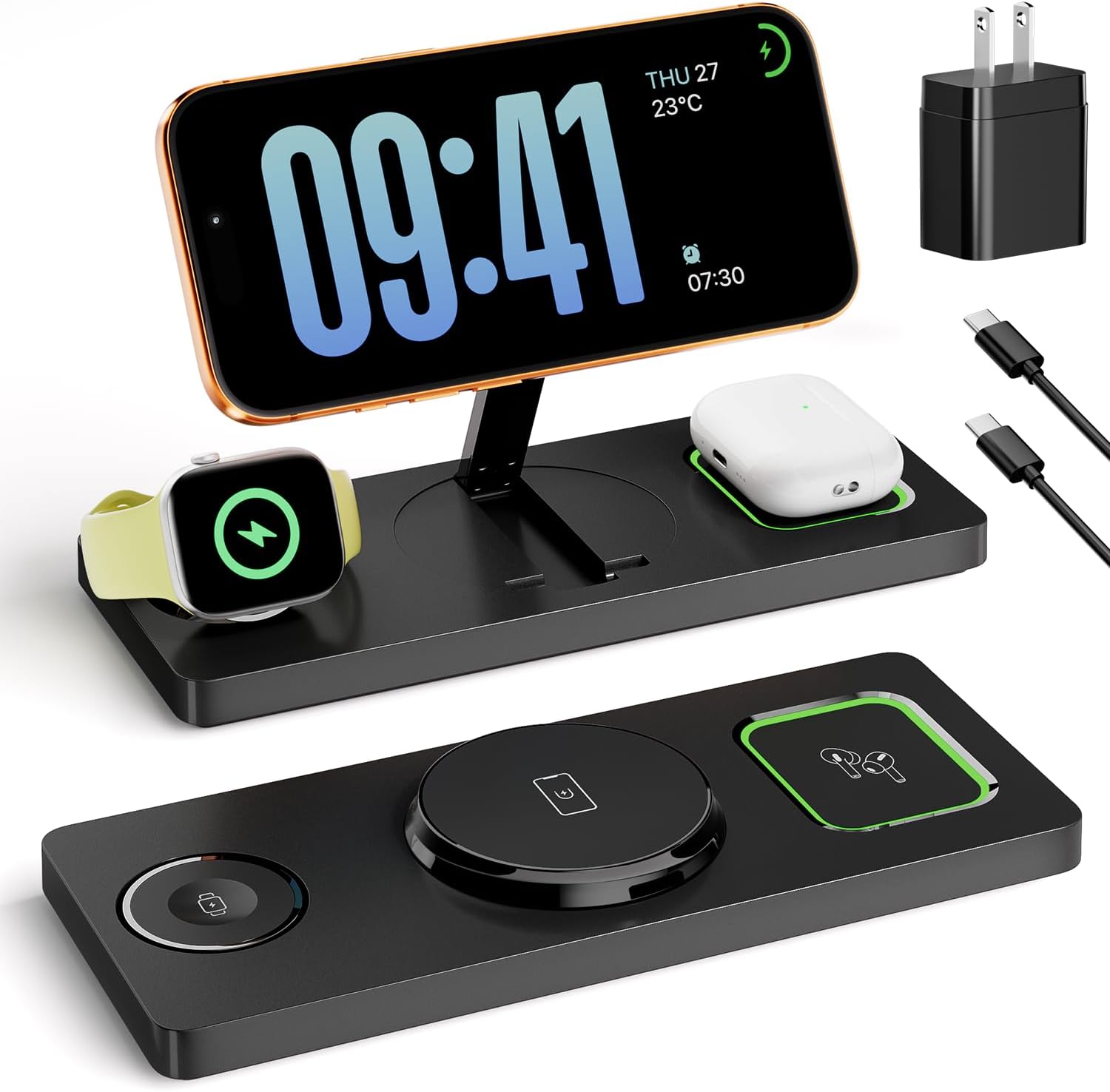 Foldable 3-in-1 MagSafe Charging Station for iPhone, Apple Watch & AirPods