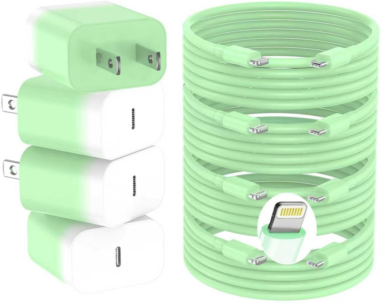 4-Pack 20W PD USB-C Fast Charger with 6FT Lightning Cable, Wall Charger Block for iPhone & iPad