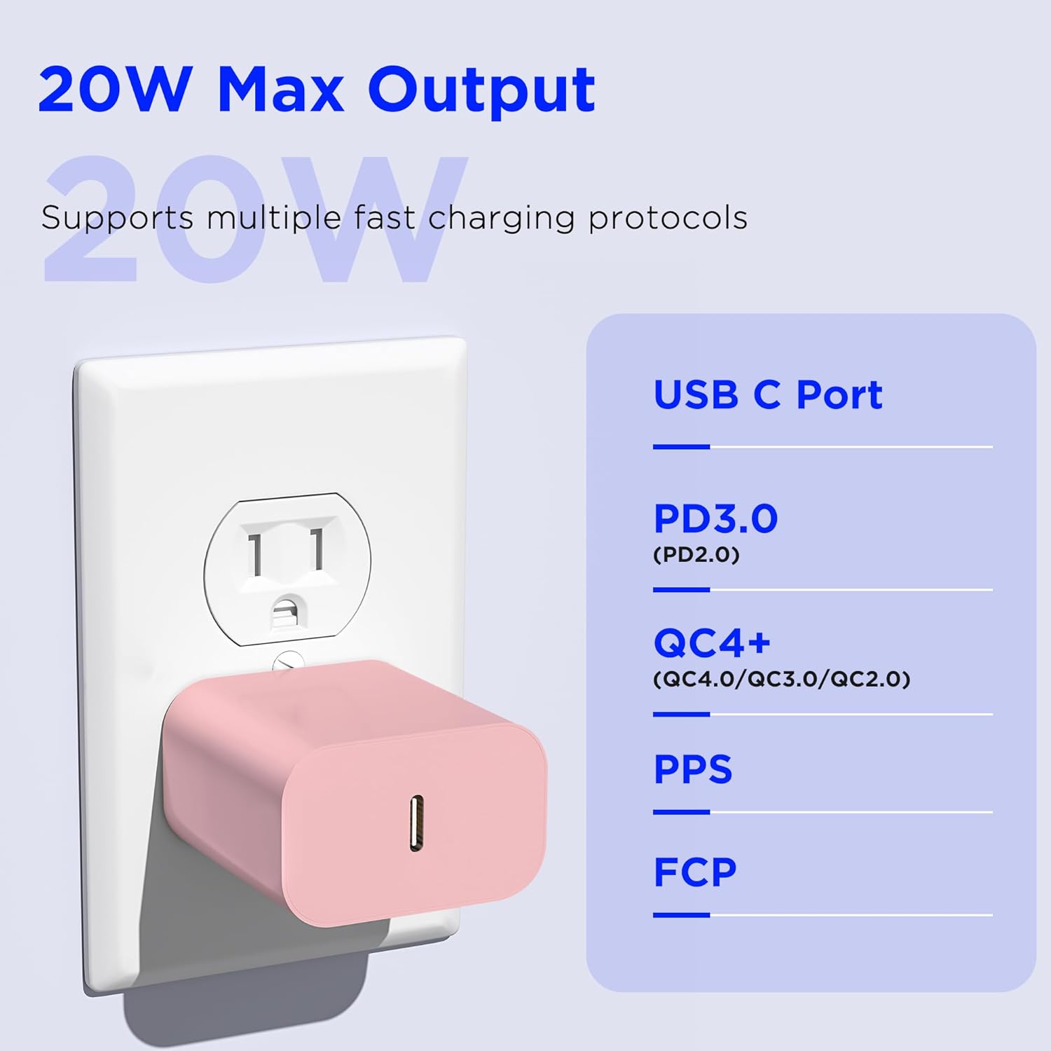 2-Pack 20W USB-C Fast Charger Block with 6FT USB-C to C Cable for iPhone 17/16/15 Series