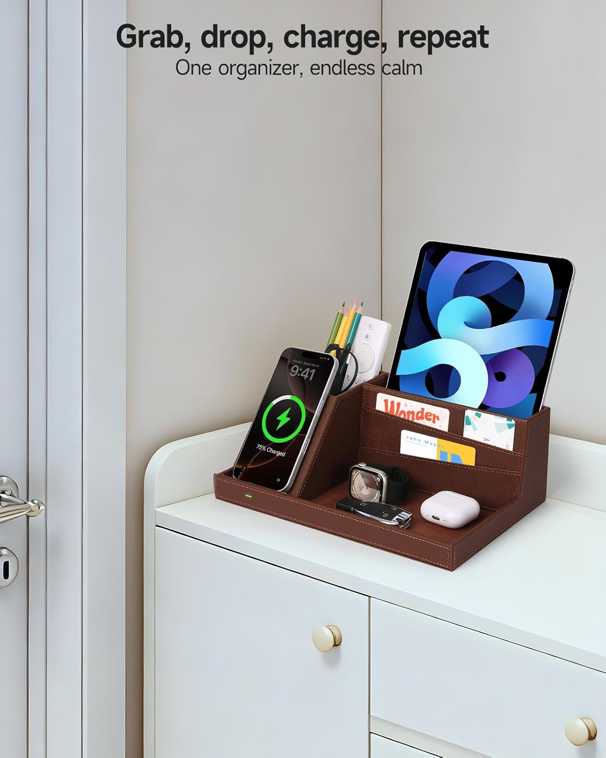 Wireless Charging Station with Desk Organizer, Fast Charger for iPhone
