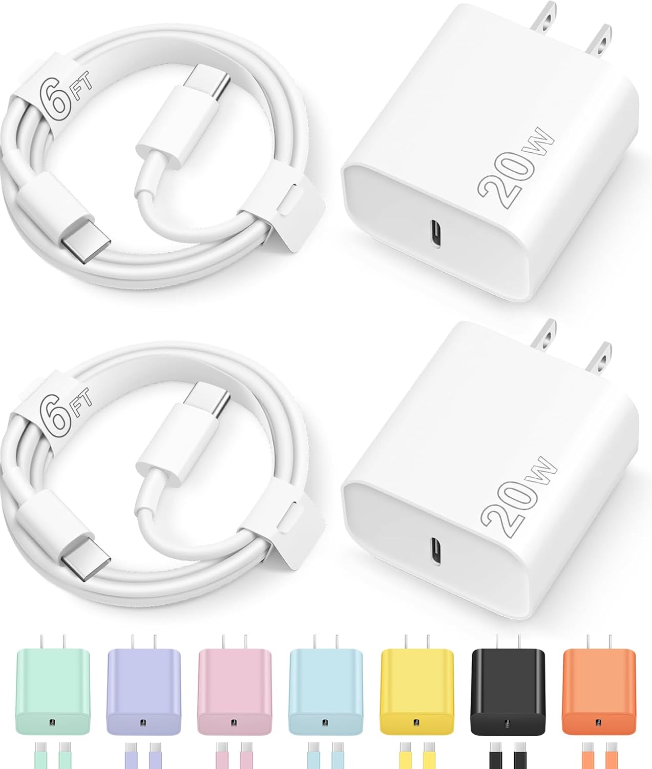 20W USB-C Fast Charger Block with 6FT Cable for iPhone 17/16/15 Series & iPad Pro