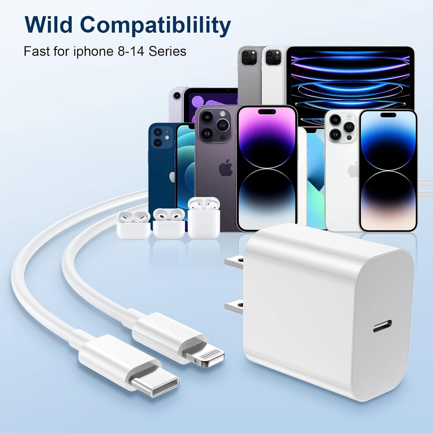 4-Pack 20W PD USB-C Fast Charger with 6FT Lightning Cable, Wall Charger Block for iPhone & iPad