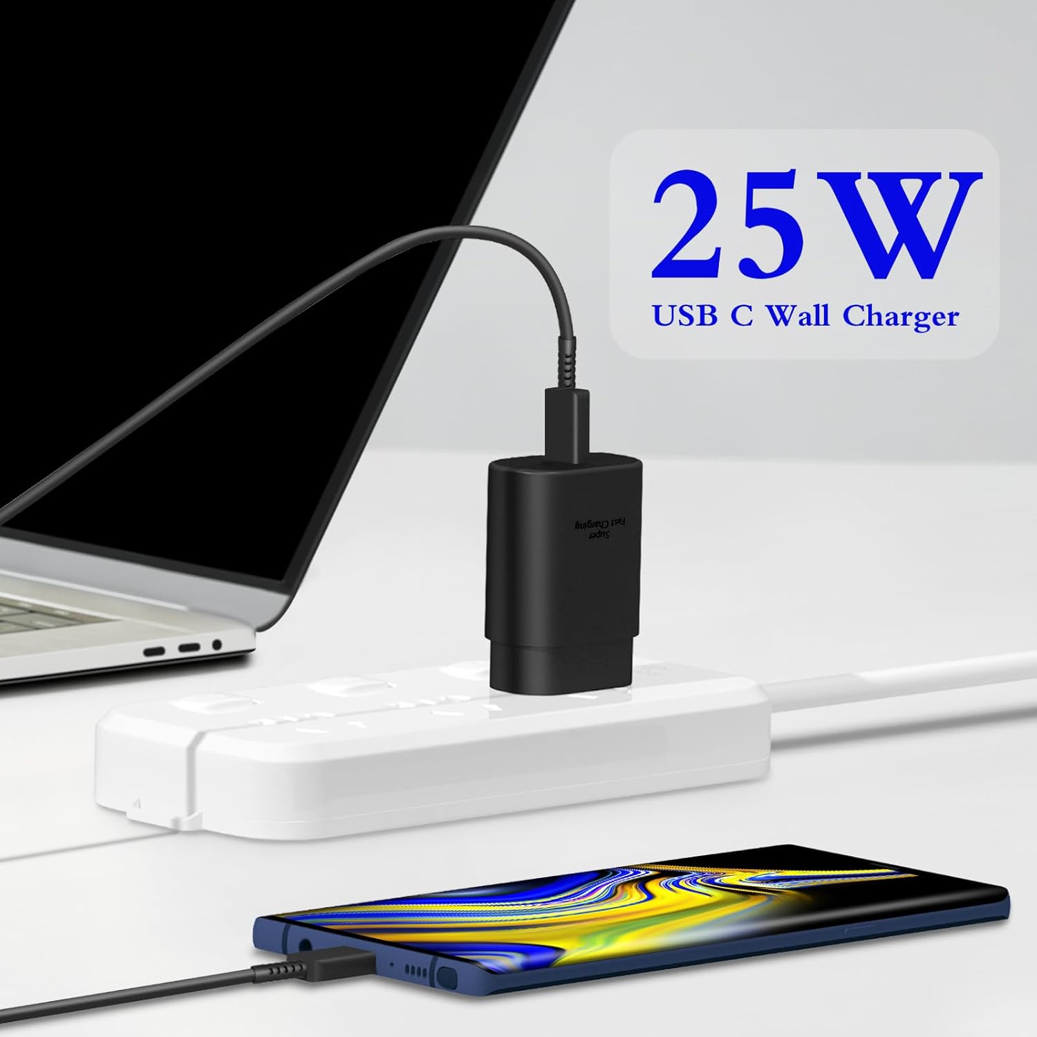 25W USB-C Fast Charger Set with 6ft Cable, 2-Pack for Samsung & iPhone