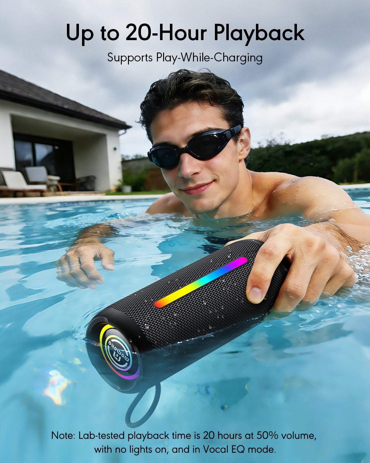 IPX7 Waterproof Bluetooth Speaker with RGB Lights, 30W Deep Bass Stereo Sound
