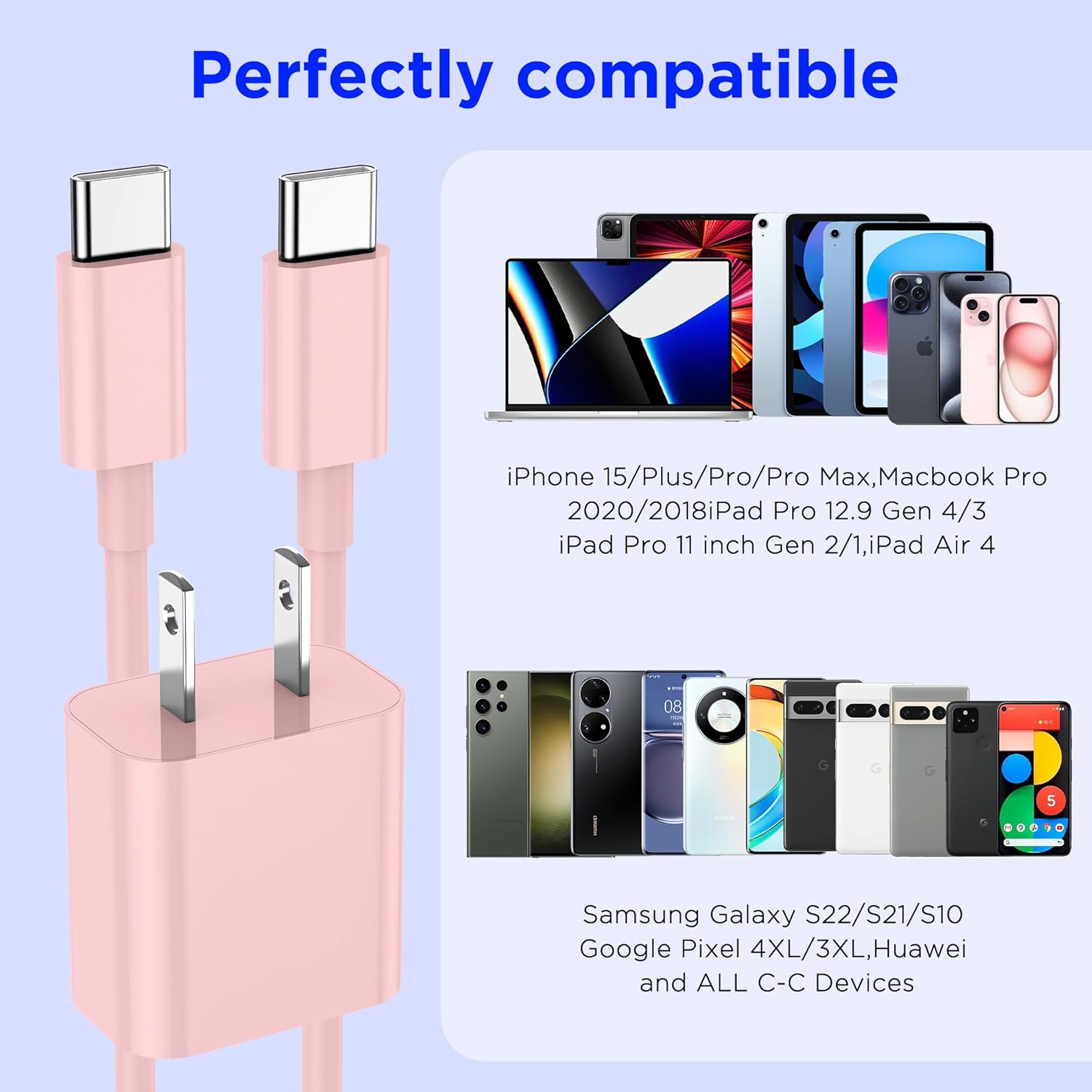 2-Pack 20W USB-C Fast Charger Block with 6FT USB-C to C Cable for iPhone 17/16/15 Series
