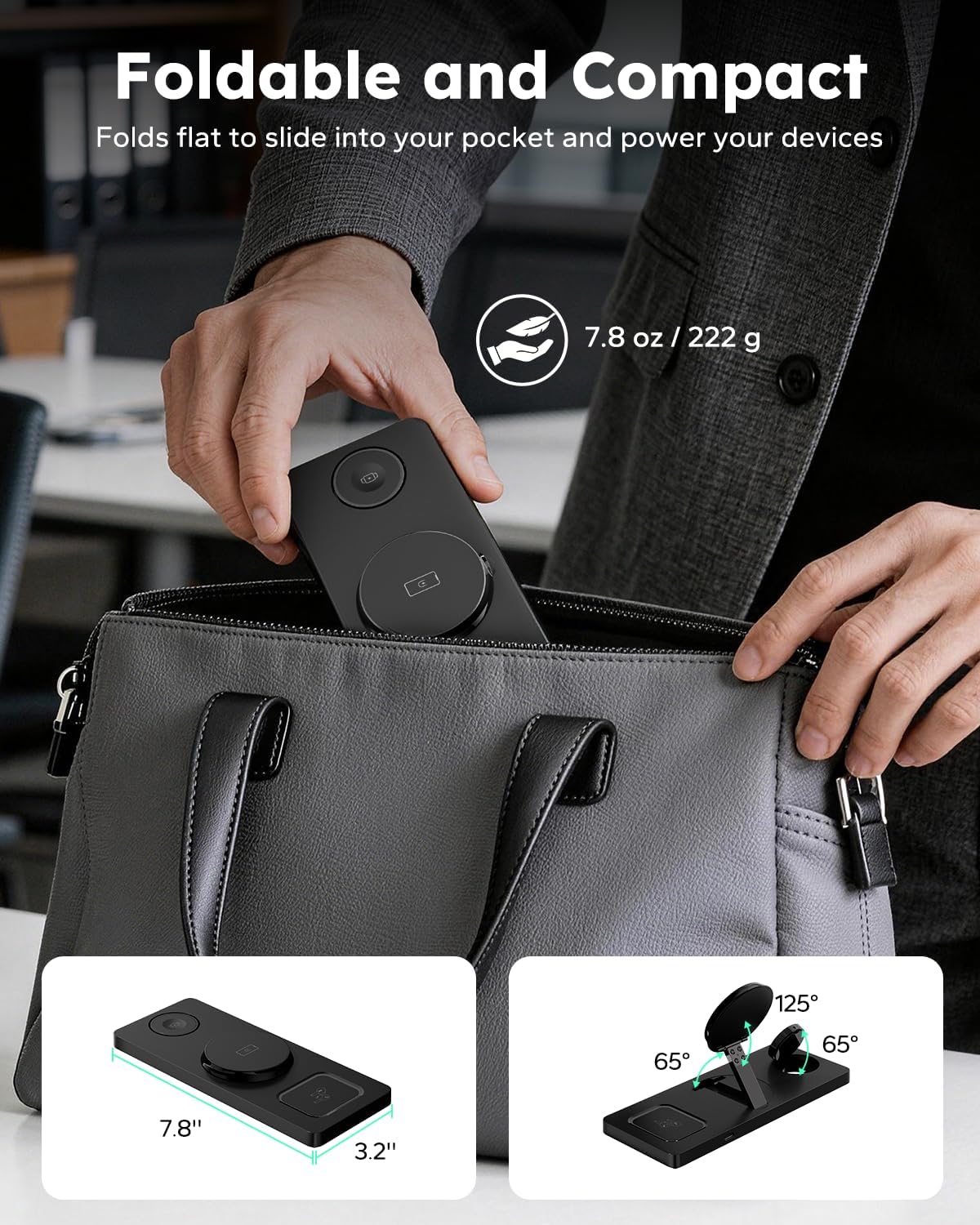 Foldable 3-in-1 MagSafe Charging Station for iPhone, Apple Watch & AirPods