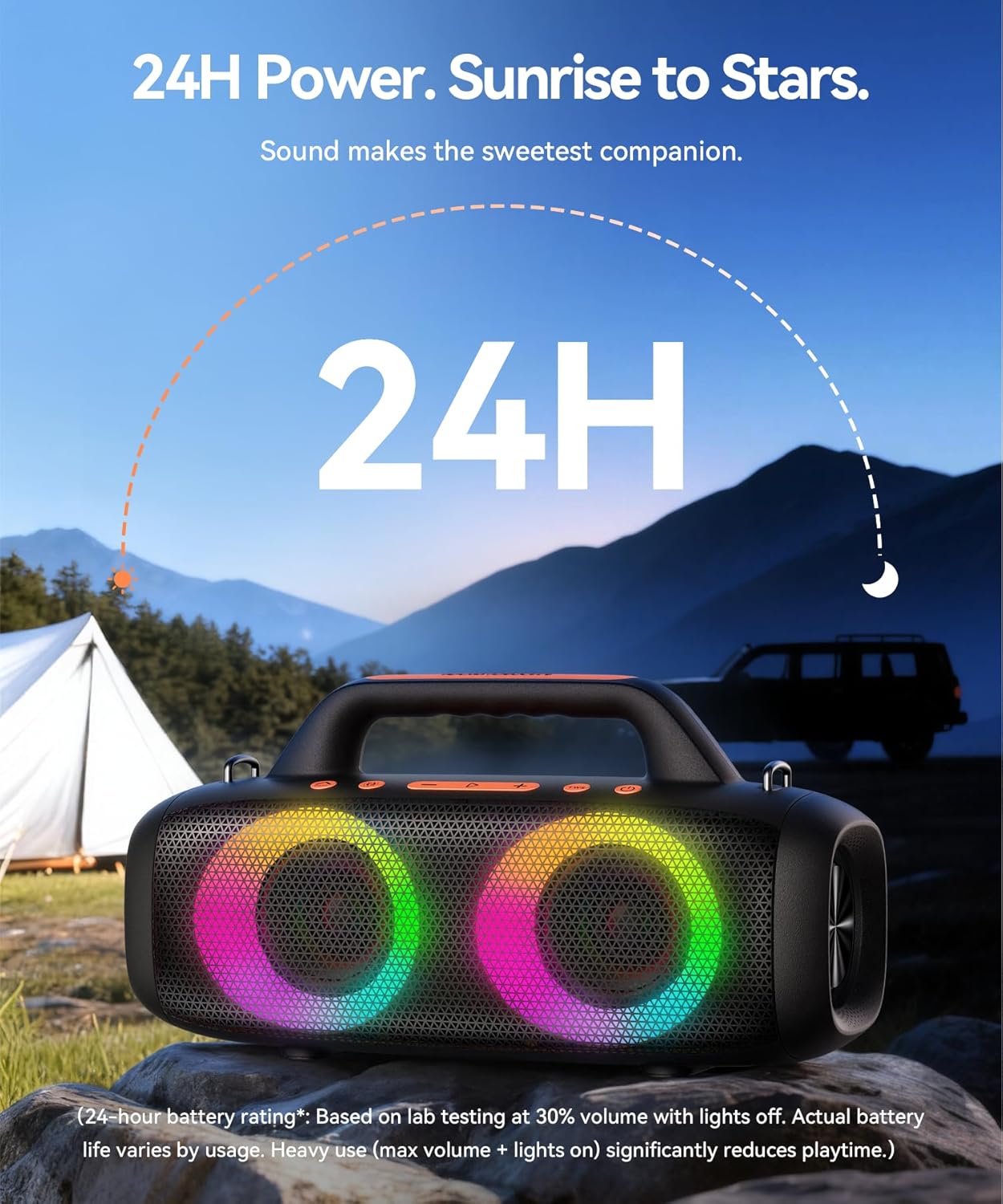 Portable Bluetooth Speaker, 60W Powerful Sound with Deep Bass, IPX6 Waterproof Wireless Speaker with RGB Party Lights for Camping & Beach