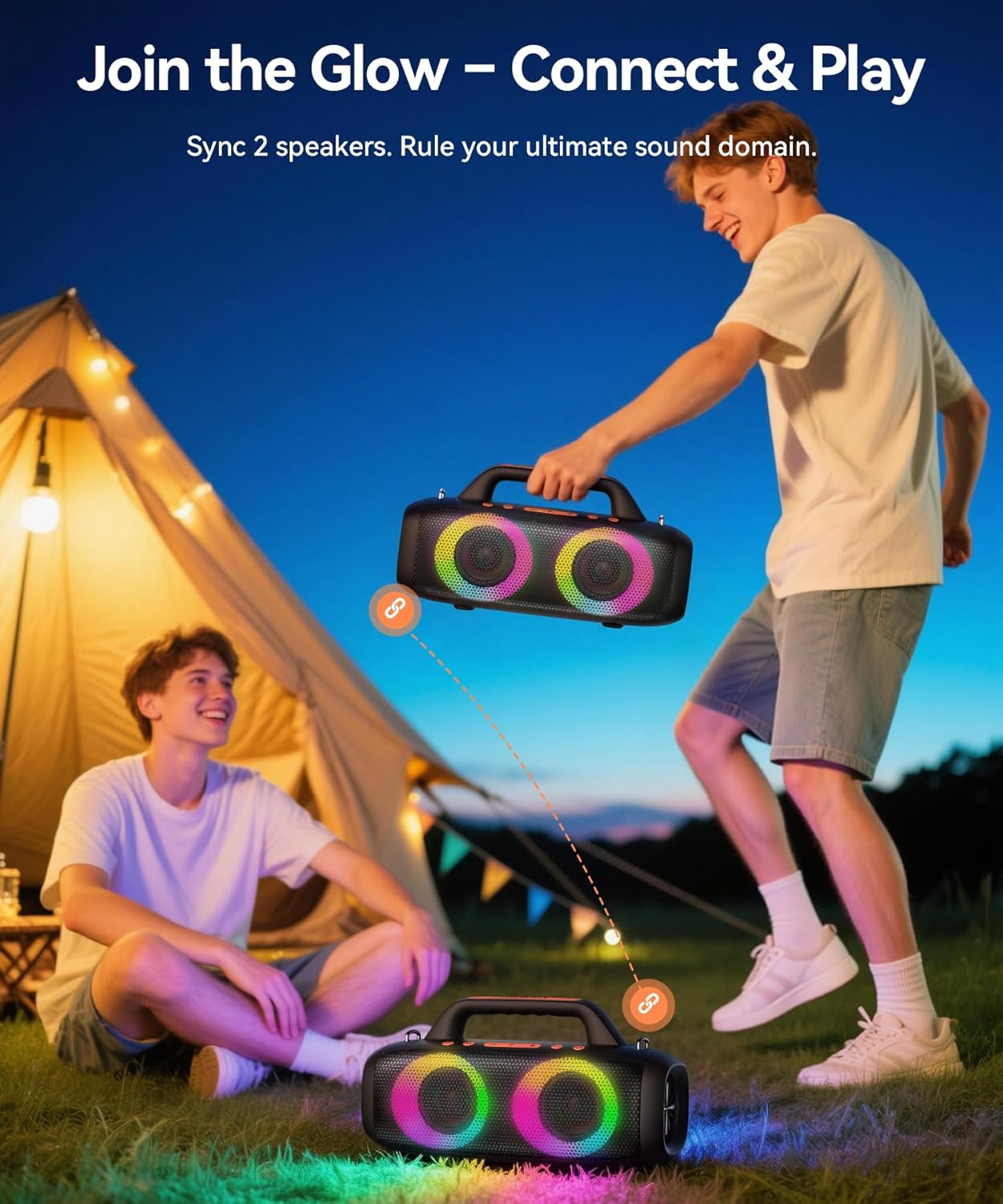 Portable Bluetooth Speaker, 60W Powerful Sound with Deep Bass, IPX6 Waterproof Wireless Speaker with RGB Party Lights for Camping & Beach