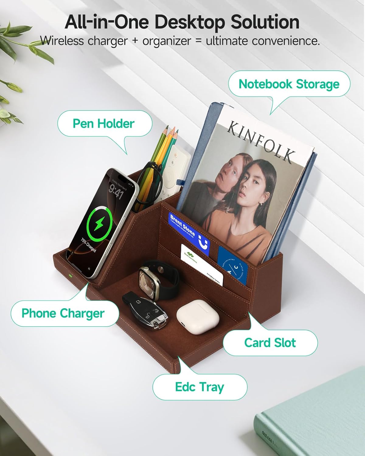 Wireless Charging Station with Desk Organizer, Fast Charger for iPhone