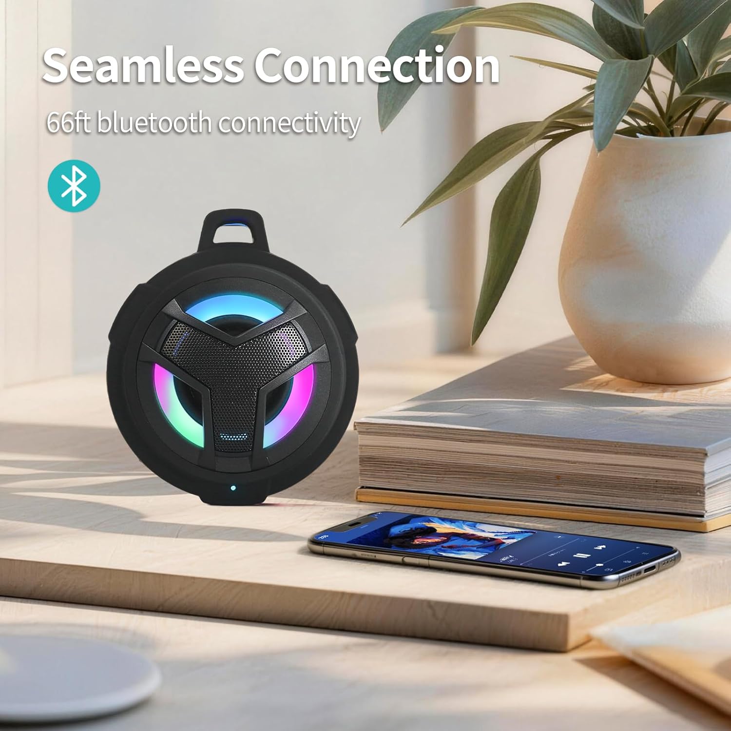 Waterproof Floating Bluetooth Shower Speaker with LED Light & TWS Pairing