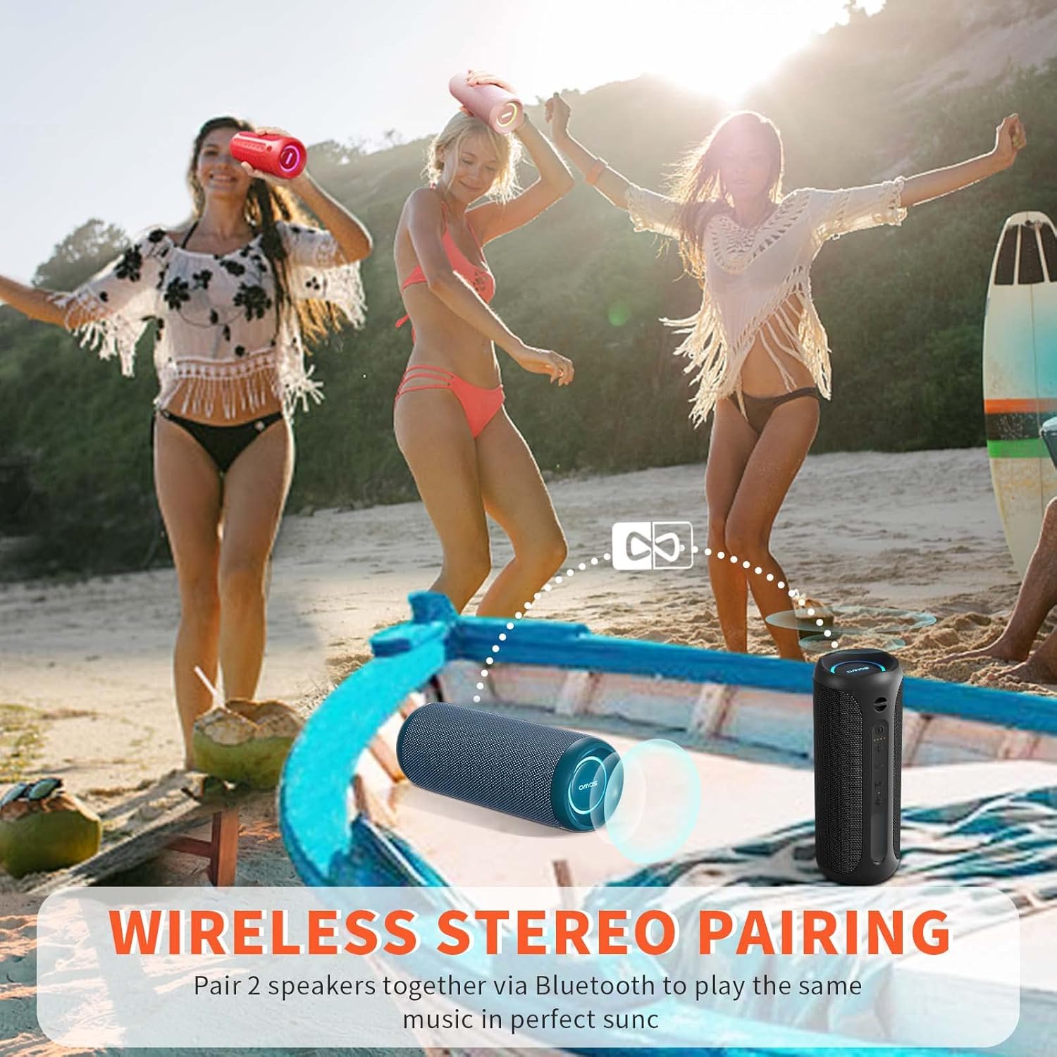 25W IPX7 Waterproof Bluetooth Speaker with Bassboom & TWS Pairing
