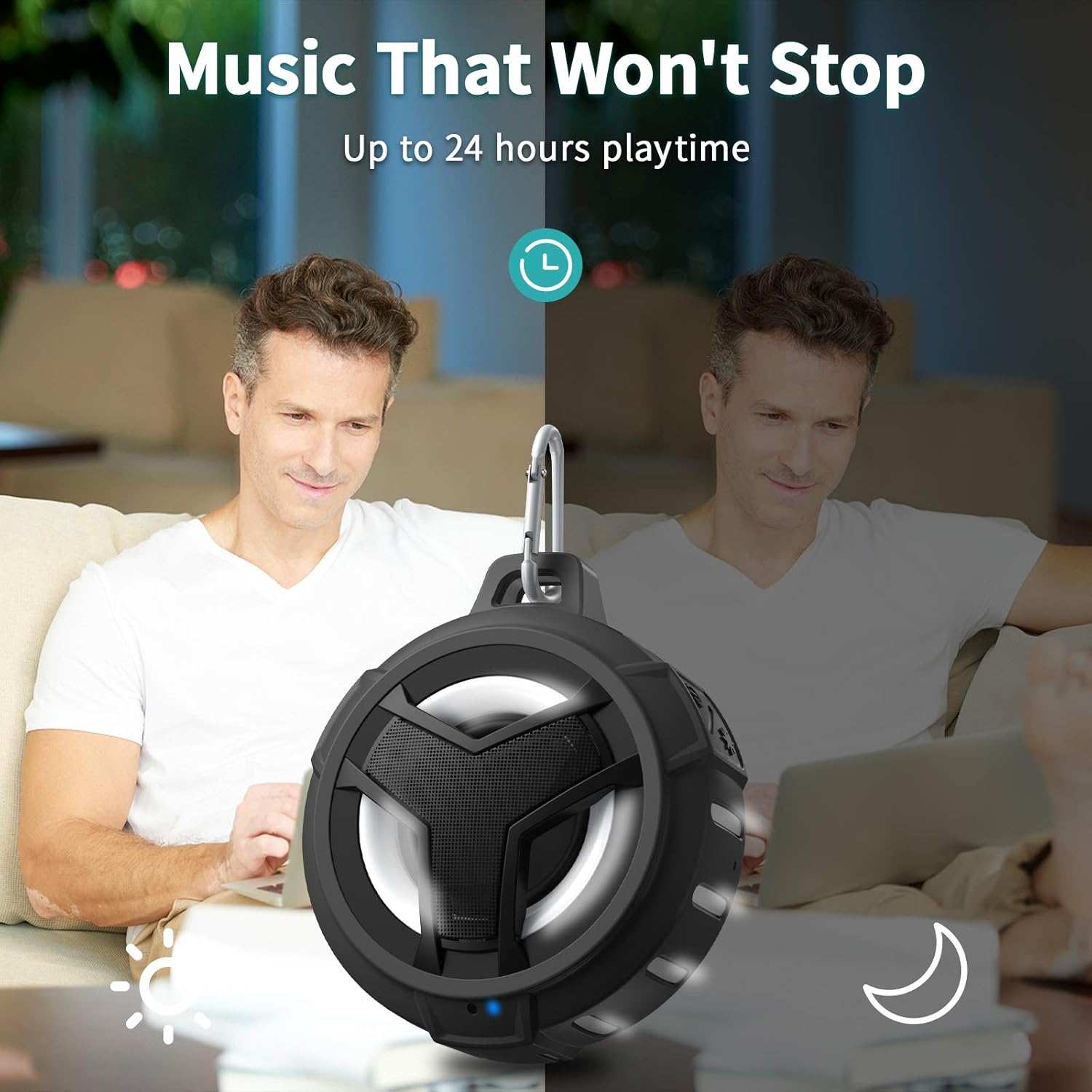 Waterproof Floating Bluetooth Shower Speaker with LED Light & TWS Pairing