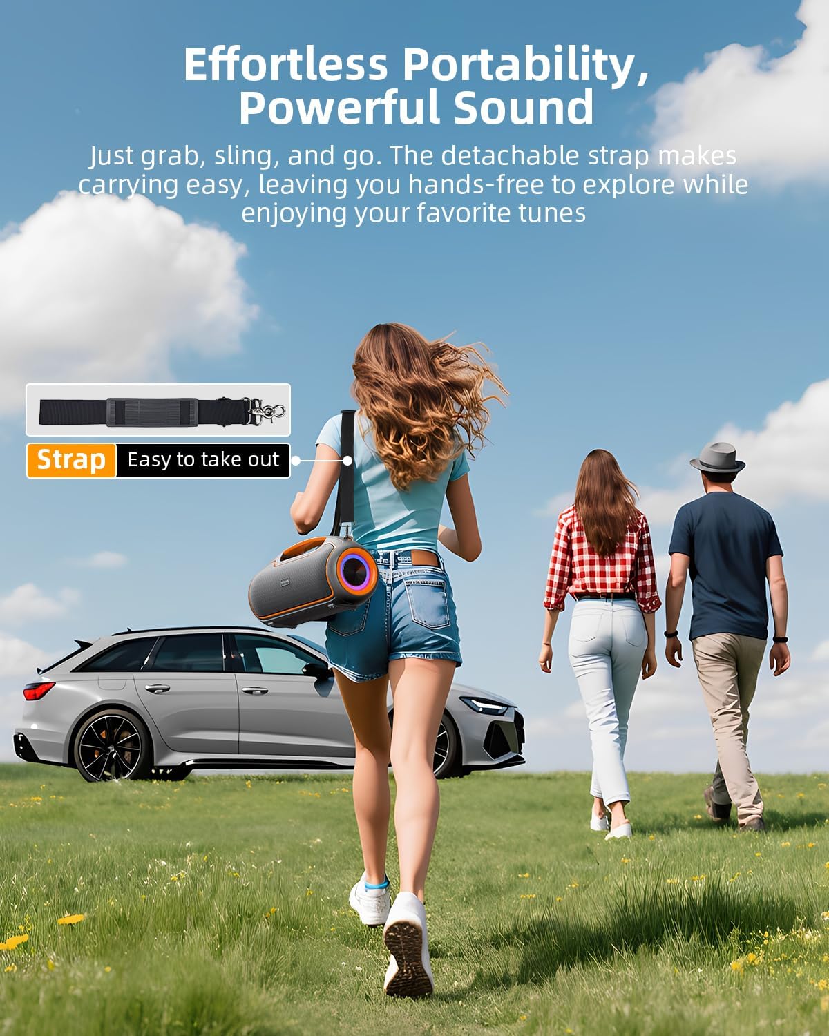 200W MAX Outdoor Bluetooth Speaker with Deep Bass, RGB Lights & IP65 Waterproof