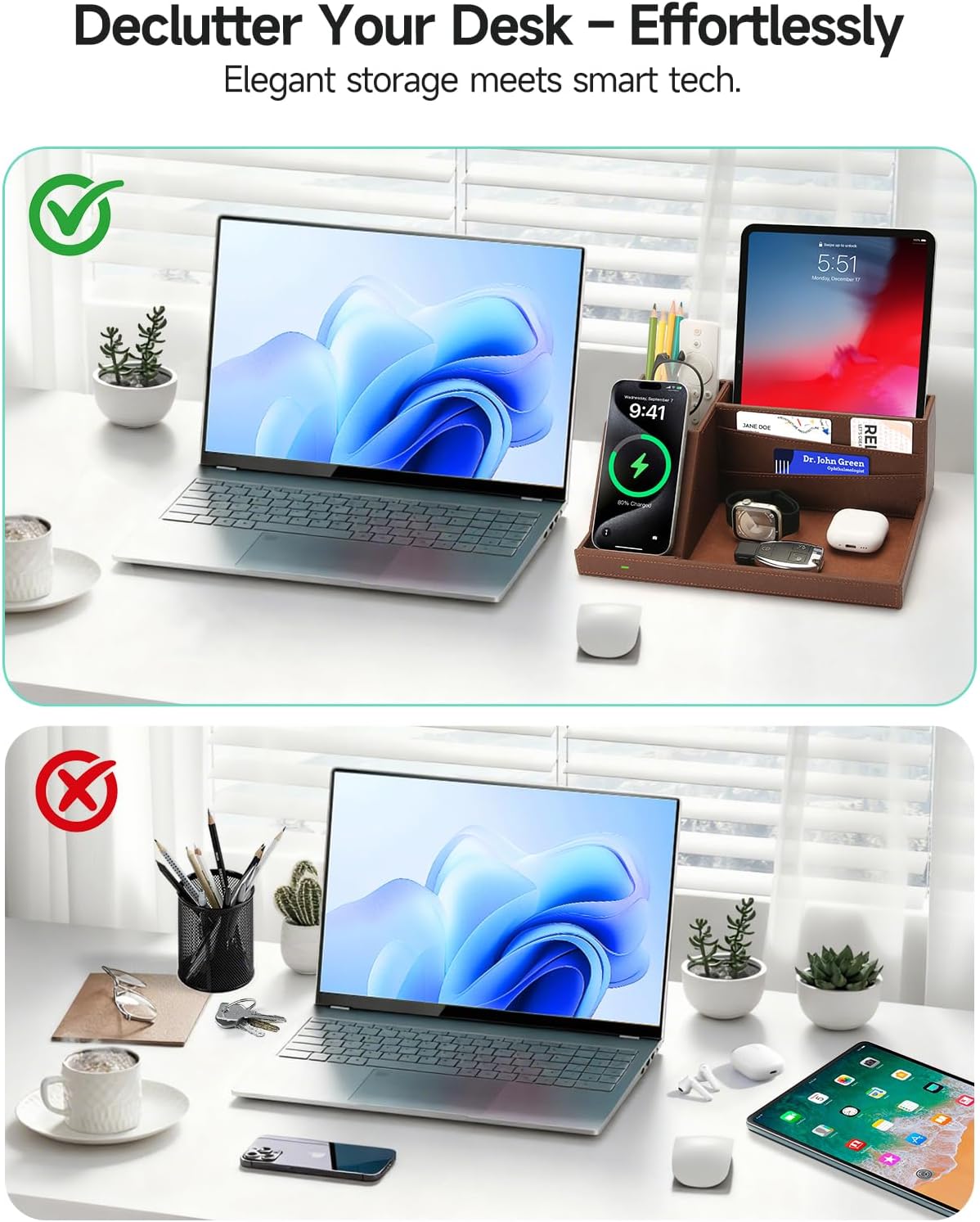 Wireless Charging Station with Desk Organizer, Fast Charger for iPhone