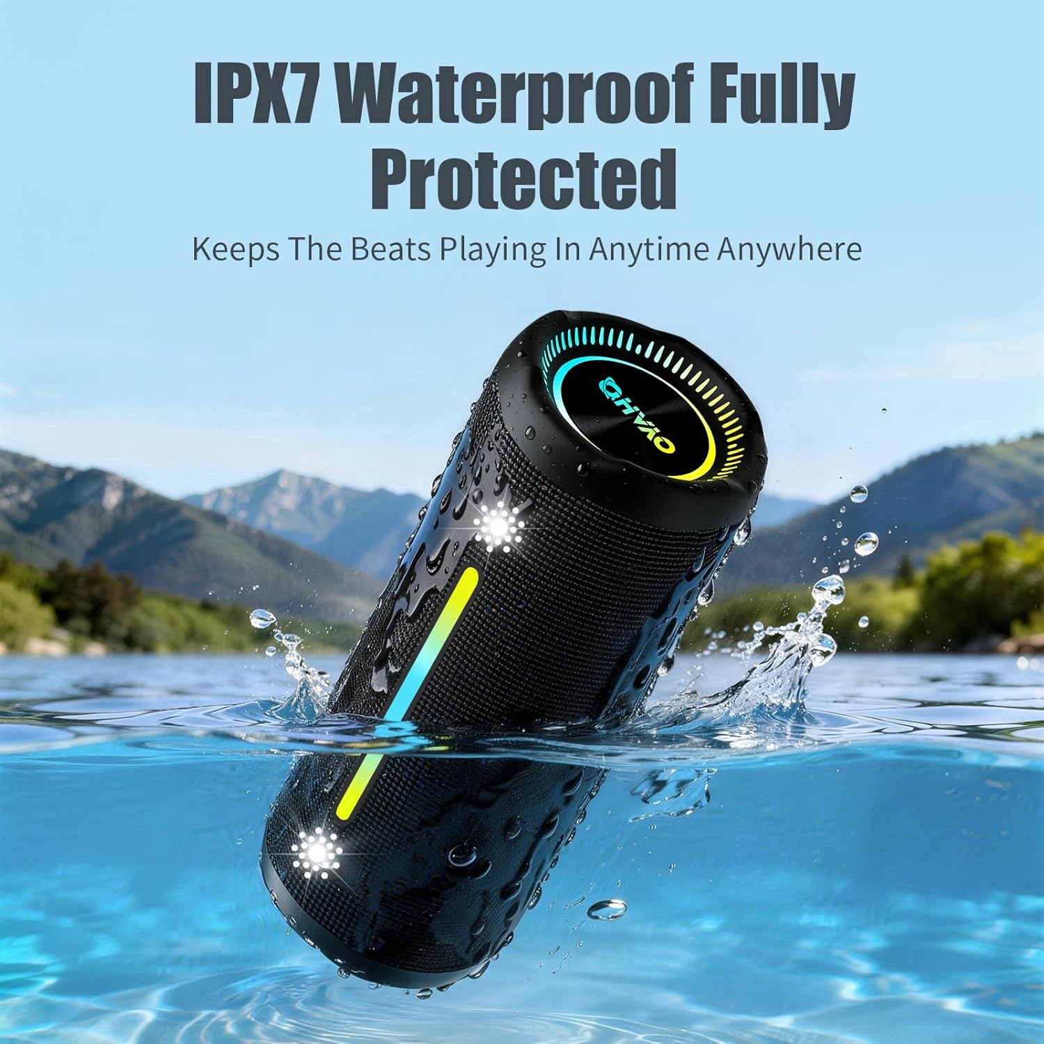 PX7 Waterproof Bluetooth Speaker with Colorful Lights, 25W Super Bass Stereo