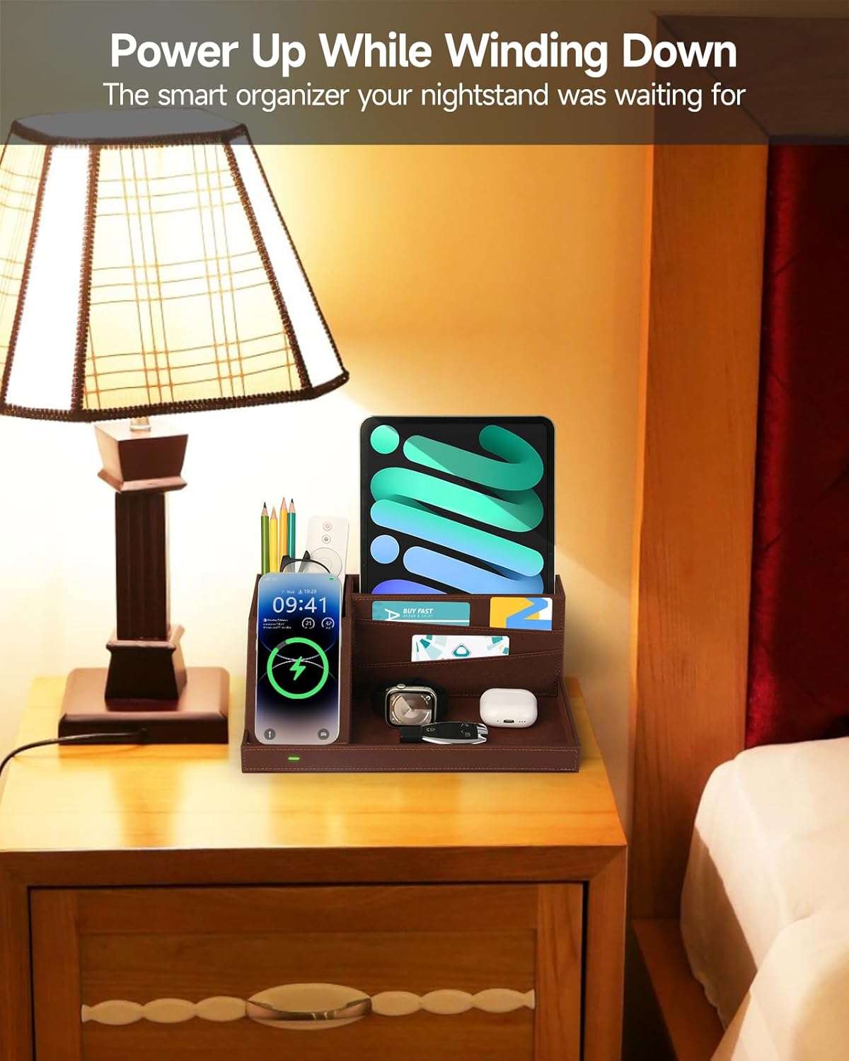 Wireless Charging Station with Desk Organizer, Fast Charger for iPhone