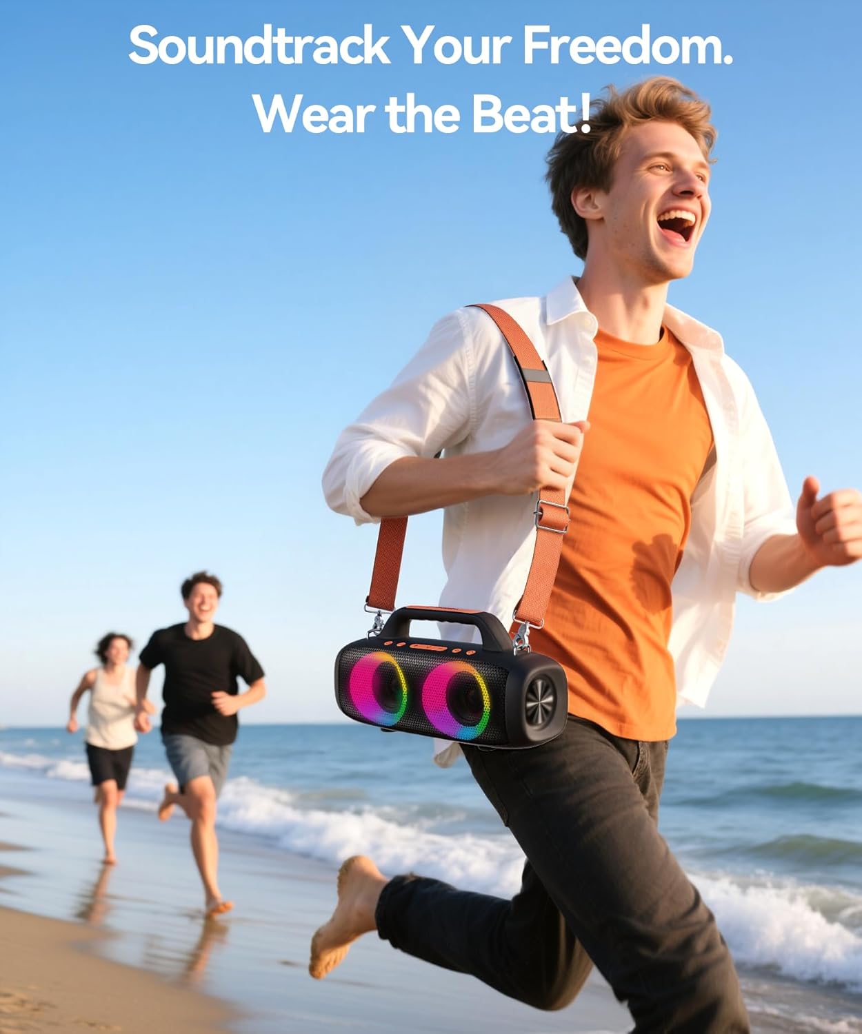 Portable Bluetooth Speaker, 60W Powerful Sound with Deep Bass, IPX6 Waterproof Wireless Speaker with RGB Party Lights for Camping & Beach