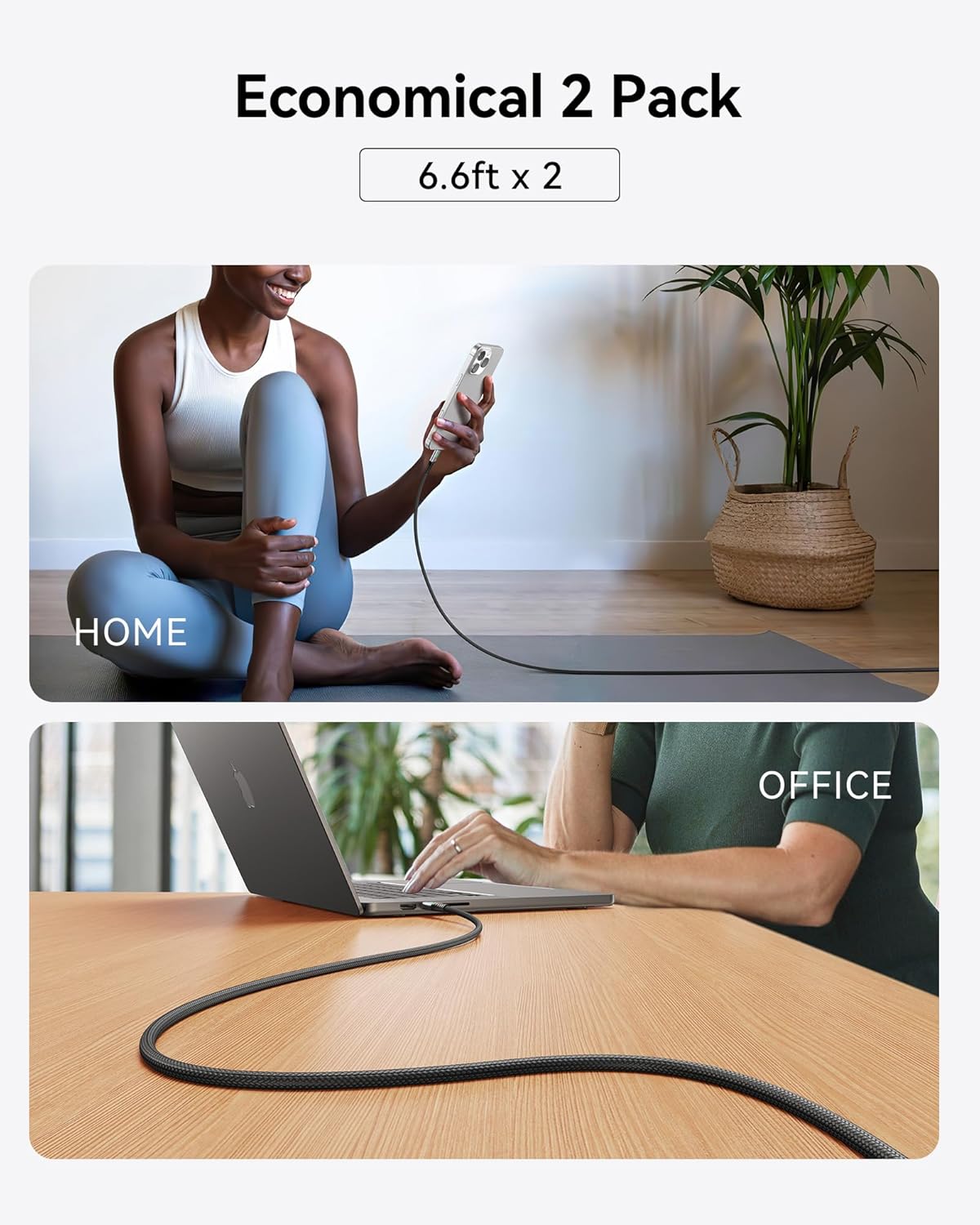 2-Pack 240W USB-C to USB-C Fast Charging Cable, Braided Type-C Cord (6.6ft) for iPhone 17/16, Samsung S26/S25, MacBook, iPad & Switch
