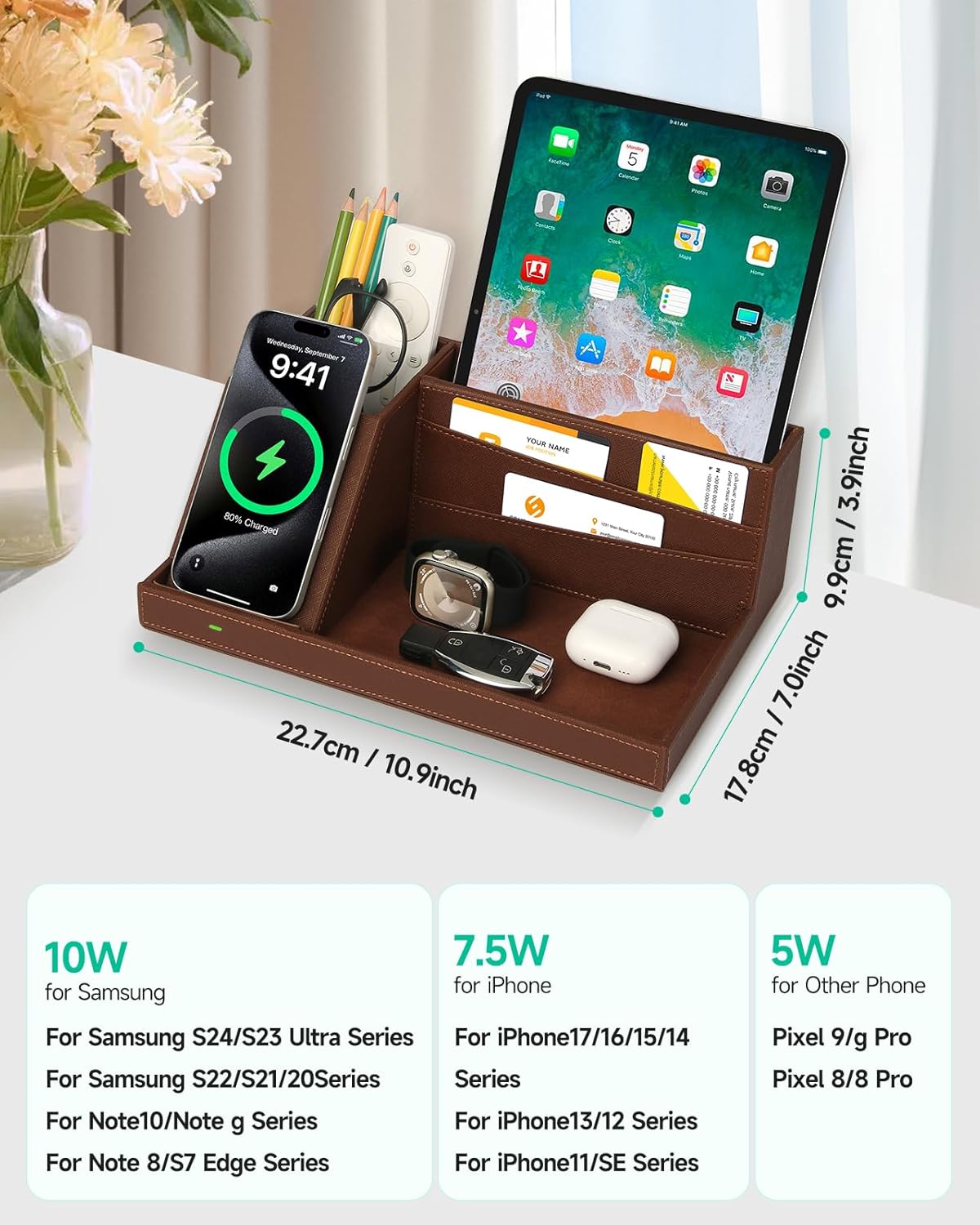 Wireless Charging Station with Desk Organizer, Fast Charger for iPhone