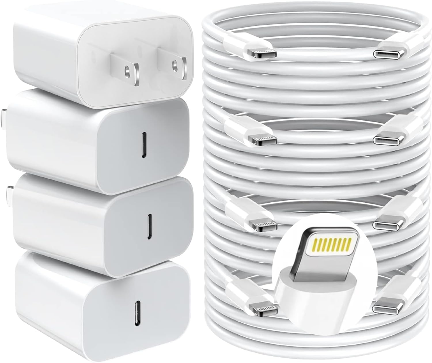 4-Pack 20W PD USB-C Fast Charger with 6FT Lightning Cable, Wall Charger Block for iPhone & iPad
