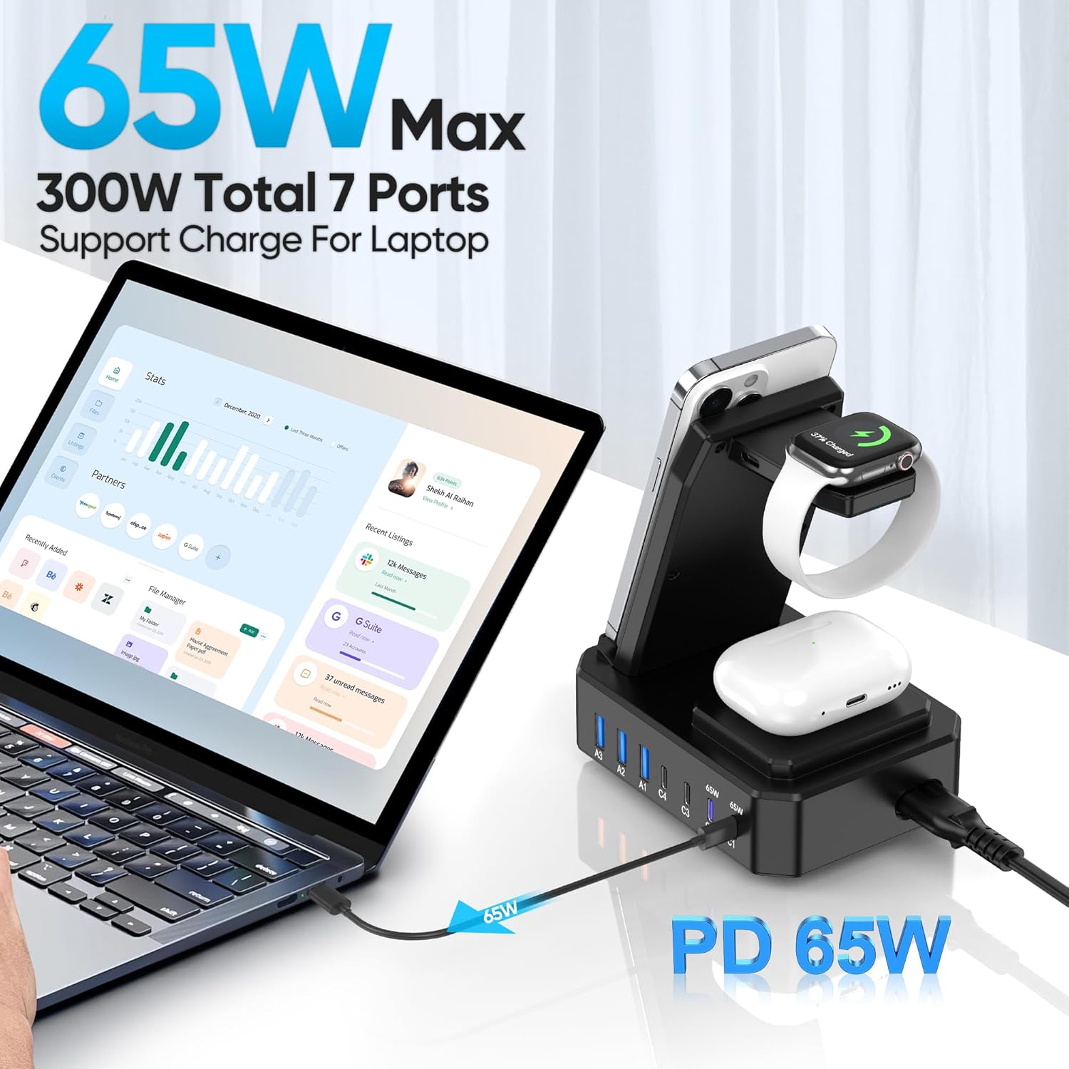 300W GaN 10-in-1 Charging Station, Wireless & 65W USB-C PD Fast Charger for Apple Devices