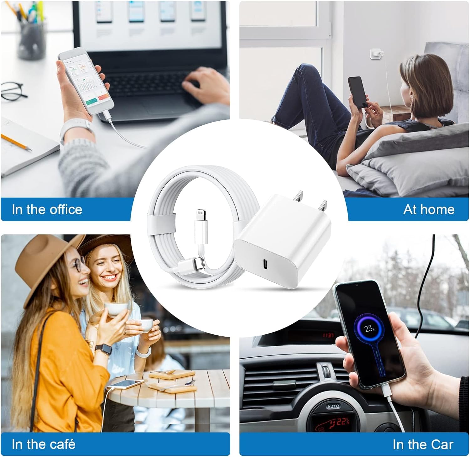 4-Pack 20W PD USB-C Fast Charger with 6FT Lightning Cable, Wall Charger Block for iPhone & iPad