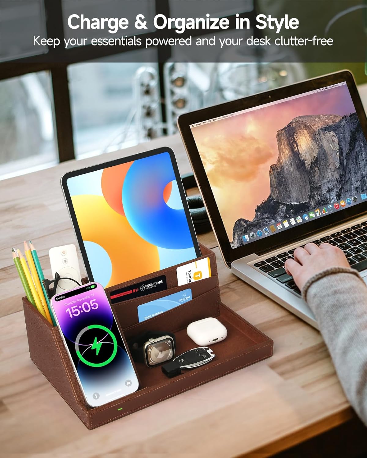 Wireless Charging Station with Desk Organizer, Fast Charger for iPhone