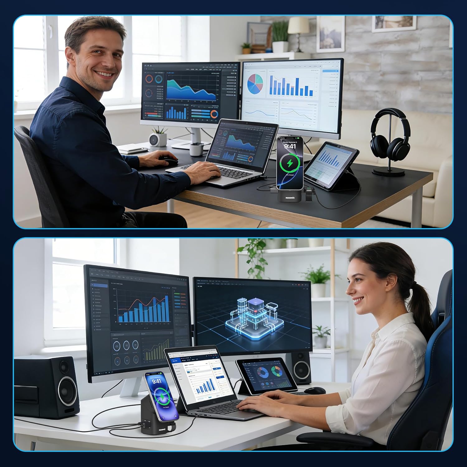 6-in-1 Charging Station with Qi2 15W Wireless & 65W USB-C, Multi-Port Desktop Charger Hub