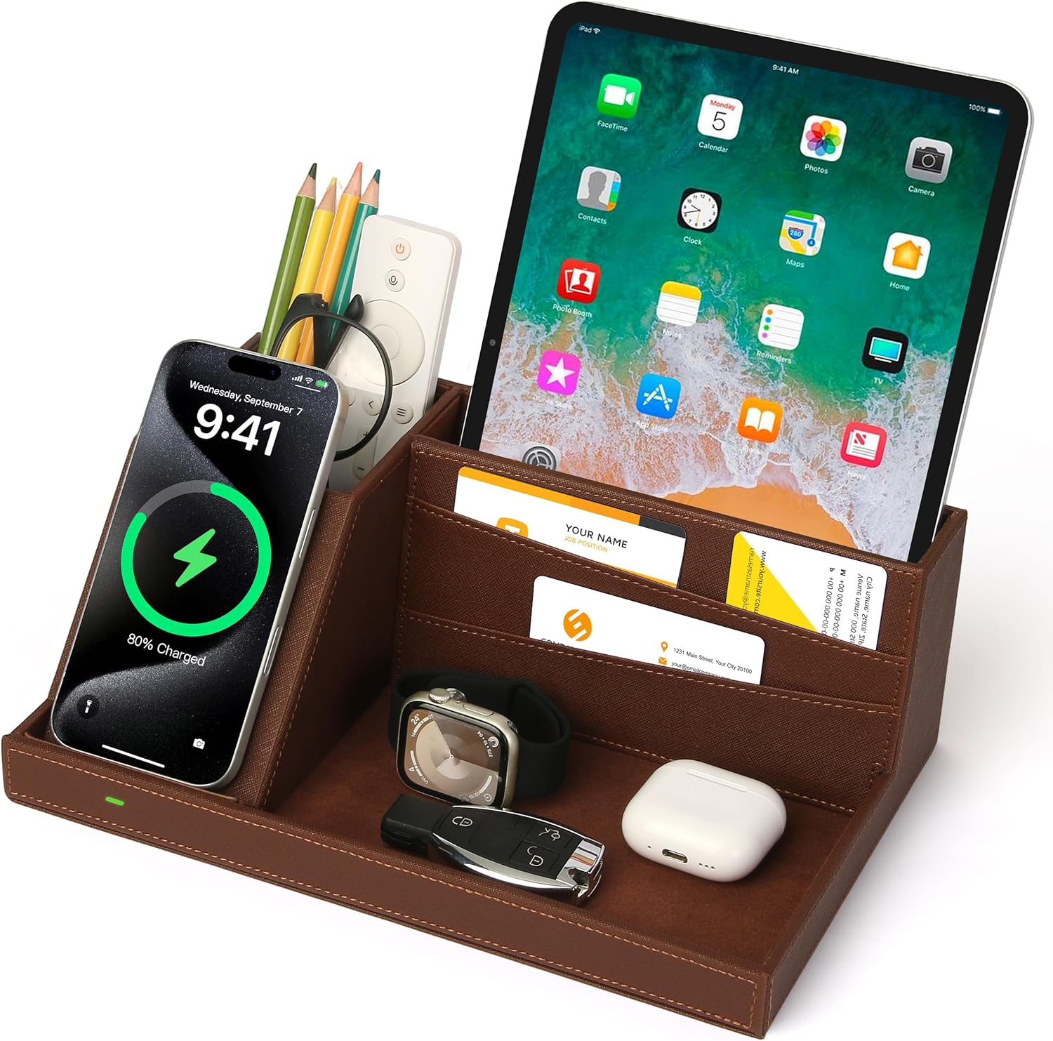 Wireless Charging Station with Desk Organizer, Fast Charger for iPhone