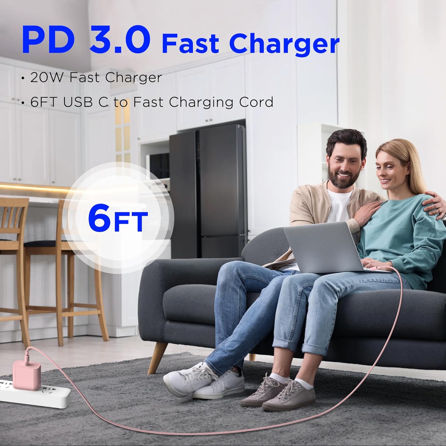 2-Pack 20W USB-C Fast Charger Block with 6FT USB-C to C Cable for iPhone 17/16/15 Series