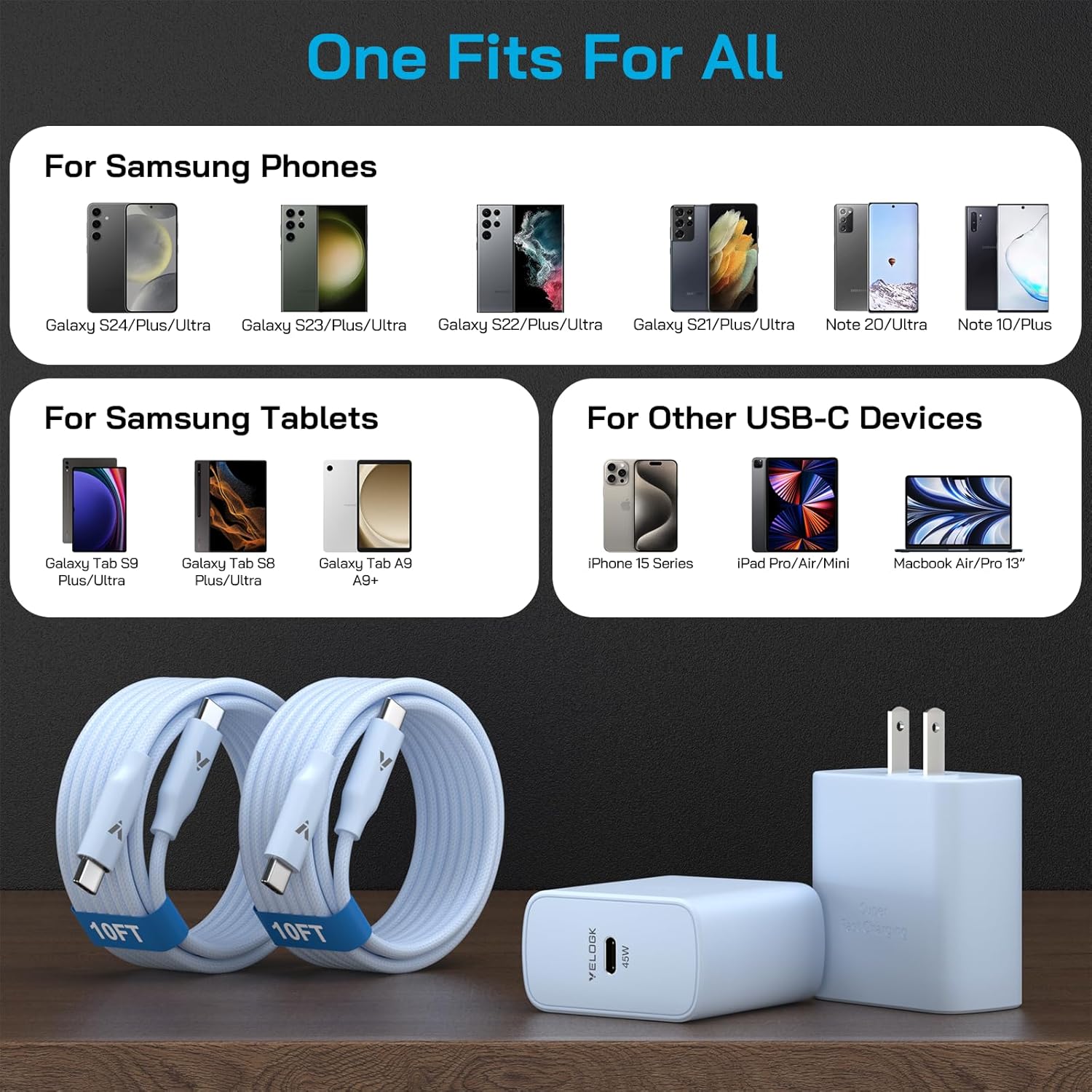 Super Fast USB-C Charger with 10FT Braided Cable, Type-C Fast Charging Block for Samsung Galaxy