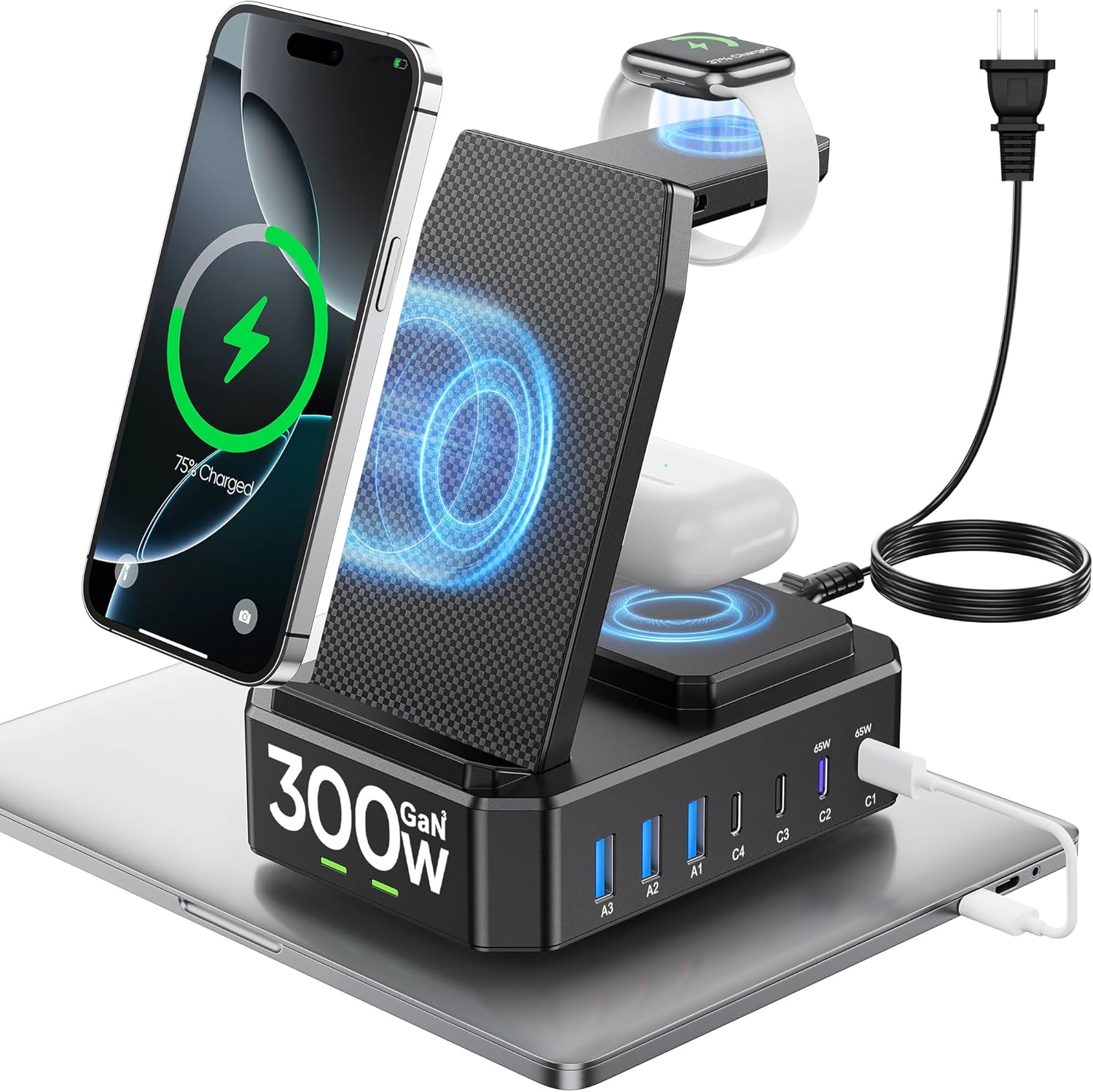 300W GaN 10-in-1 Charging Station, Wireless & 65W USB-C PD Fast Charger for Apple Devices