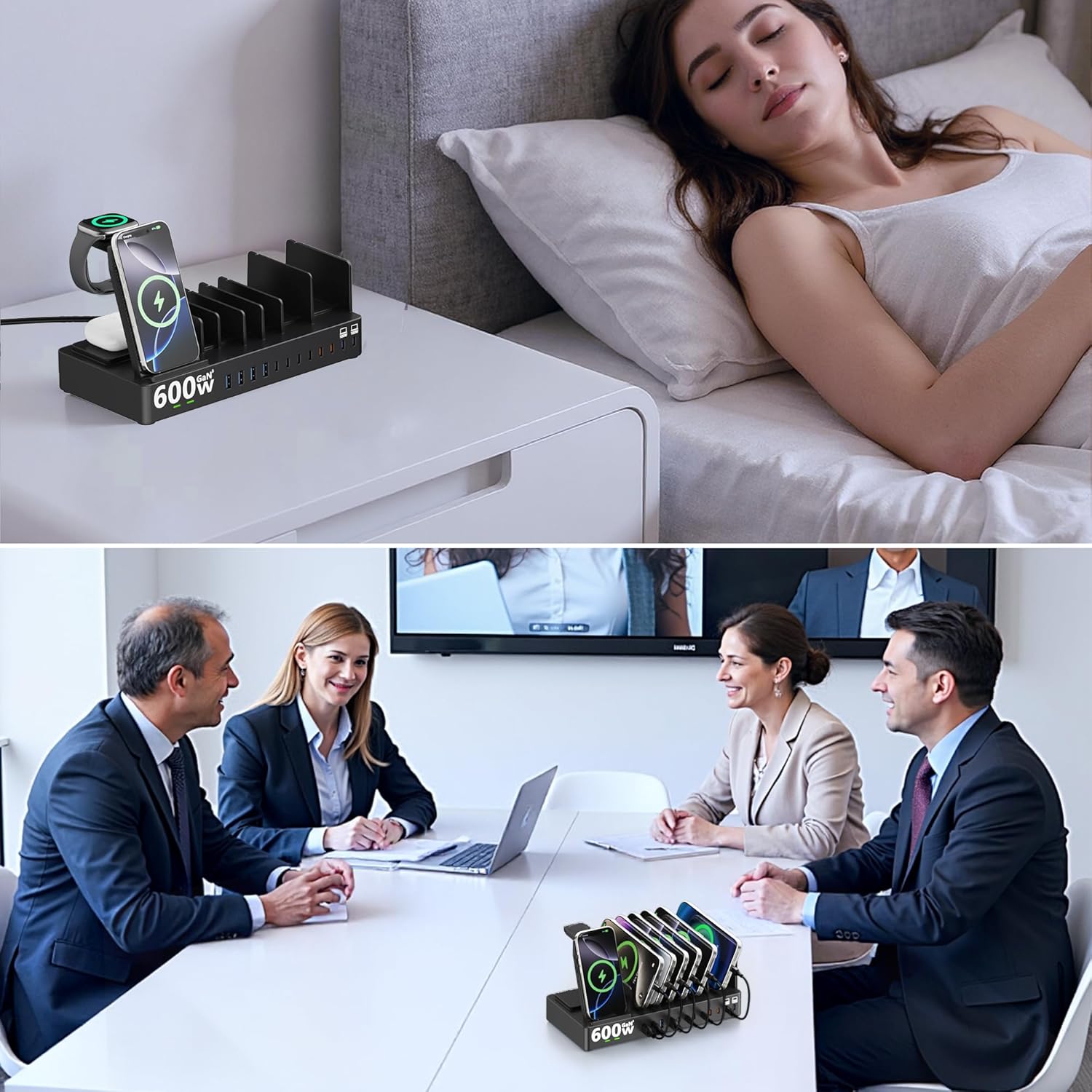 600W GaN 15-in-1 Charging Station with Dual 100W USB-C, Wireless Charger for Multiple Devices
