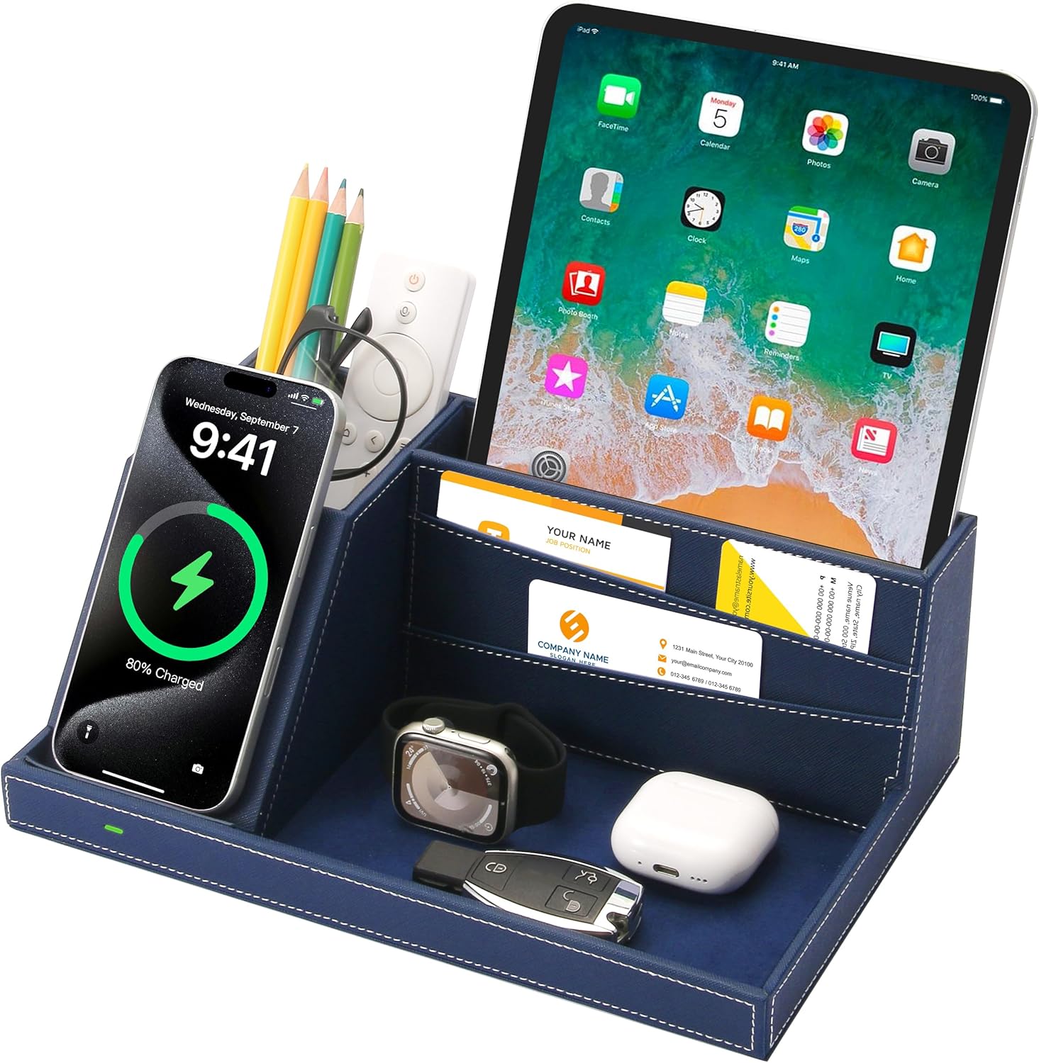 Wireless Charging Station with Desk Organizer, Fast Charger for iPhone