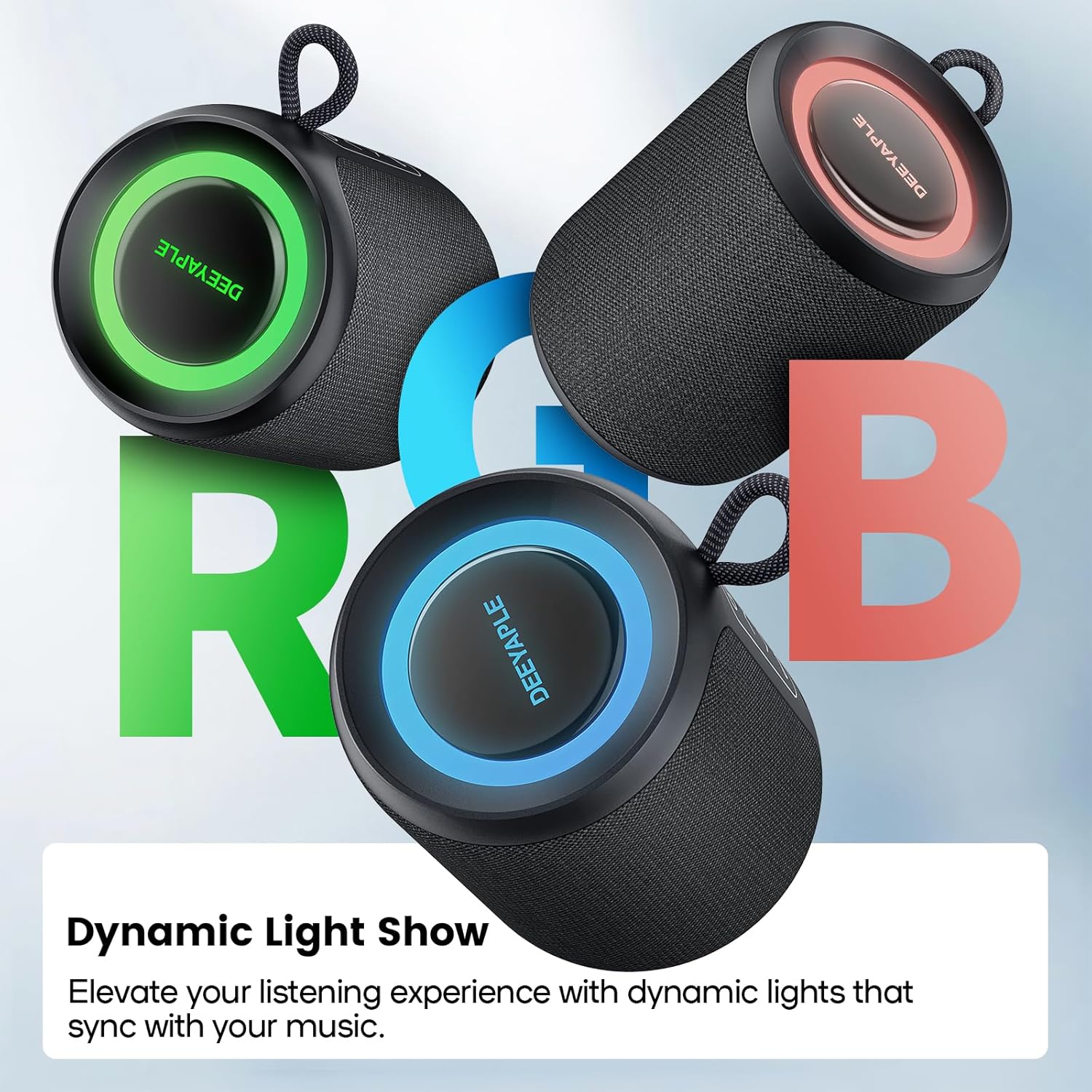 IP67 Waterproof Portable Bluetooth Speaker with RGB Lights, 15W Stereo Sound Wireless Speaker, TWS Pairing & 2500mAh Battery for Outdoor, Home, Party & Beach