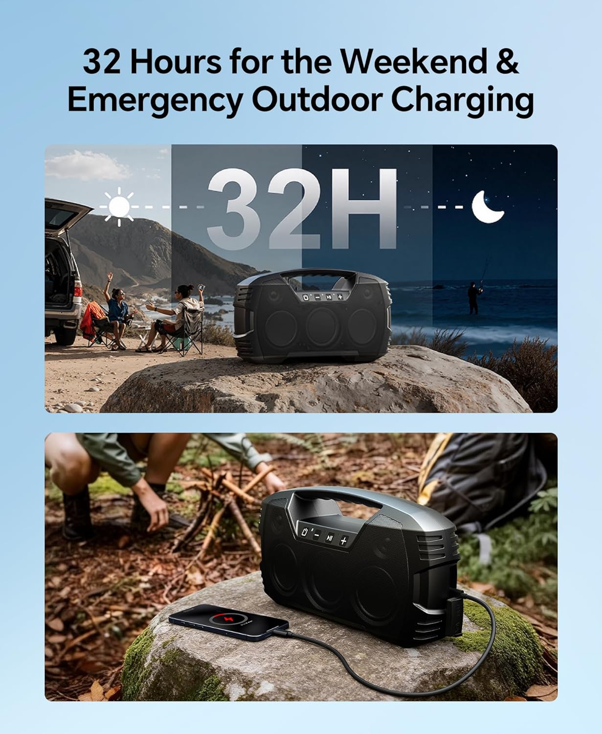 90W Peak IPX7 Waterproof Floating Bluetooth Speaker with 32H Playtime