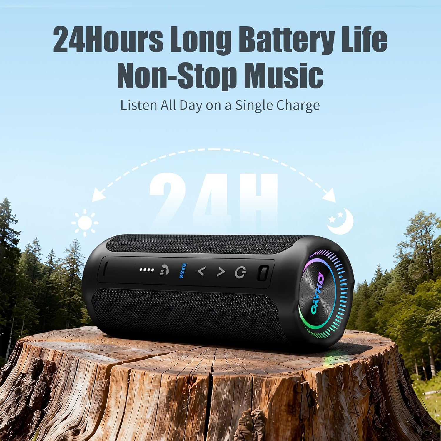 PX7 Waterproof Bluetooth Speaker with Colorful Lights, 25W Super Bass Stereo