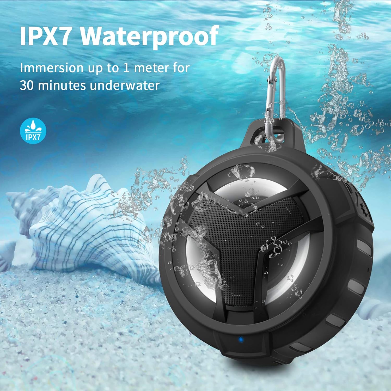 Waterproof Floating Bluetooth Shower Speaker with LED Light & TWS Pairing