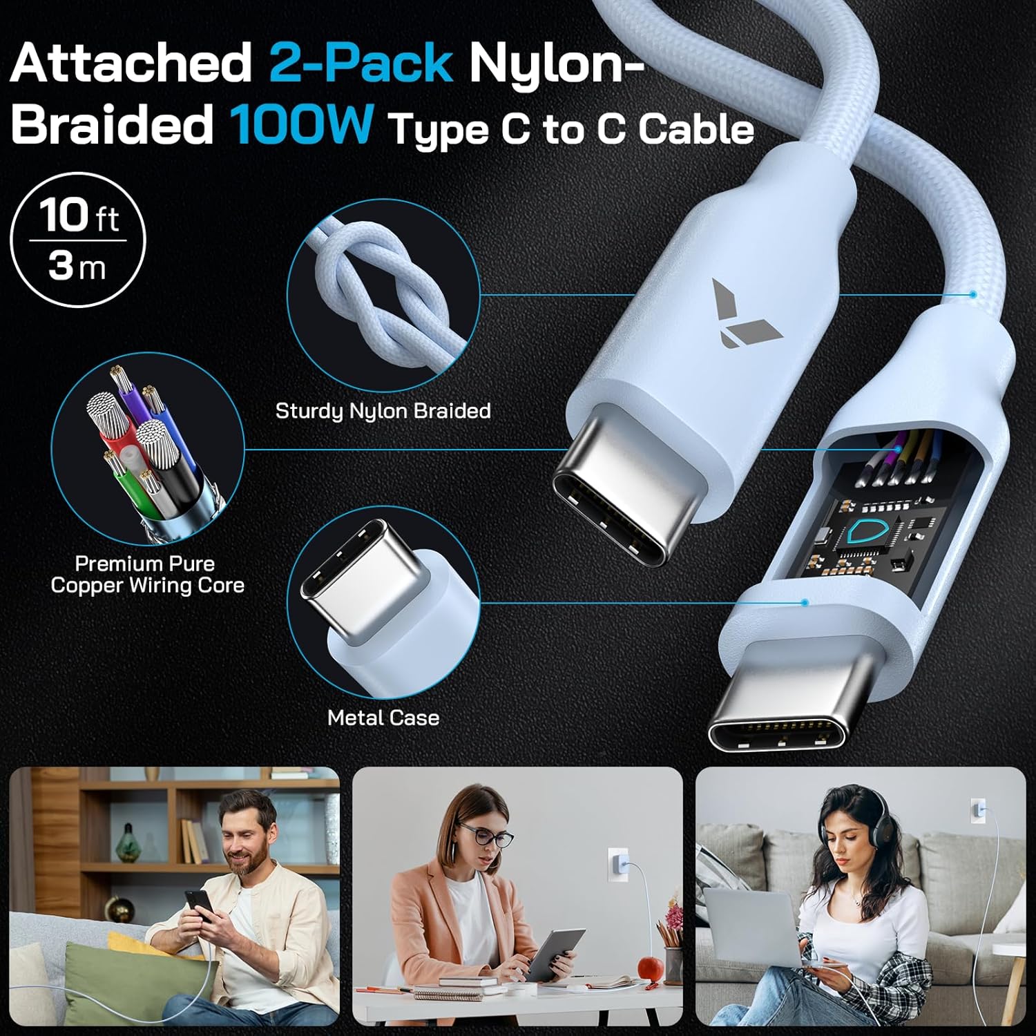 Super Fast USB-C Charger with 10FT Braided Cable, Type-C Fast Charging Block for Samsung Galaxy